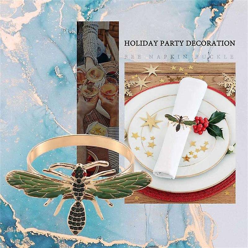 10pcs The Bee Napkin Buckle Napkin Ring Alloy Green Insect Dragonfly Drip Diamond Buckle Paper Towe