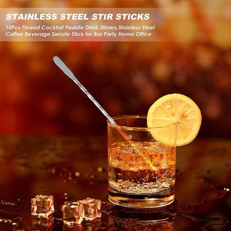 10pcs Thread Paddle Drink Stirrers,stainless Steel Coffee Beverage Swizzle Stick for Bar Party Home