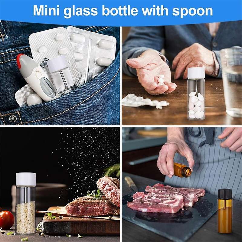 10PCS Travel Mini Bottle Vials with Spoons Portable Glass Jar Spice Dispenser Travel Spice Container