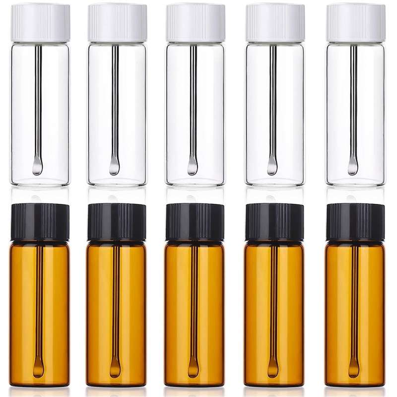 10PCS Travel Mini Bottle Vials with Spoons Portable Glass Jar Spice Dispenser Travel Spice Container