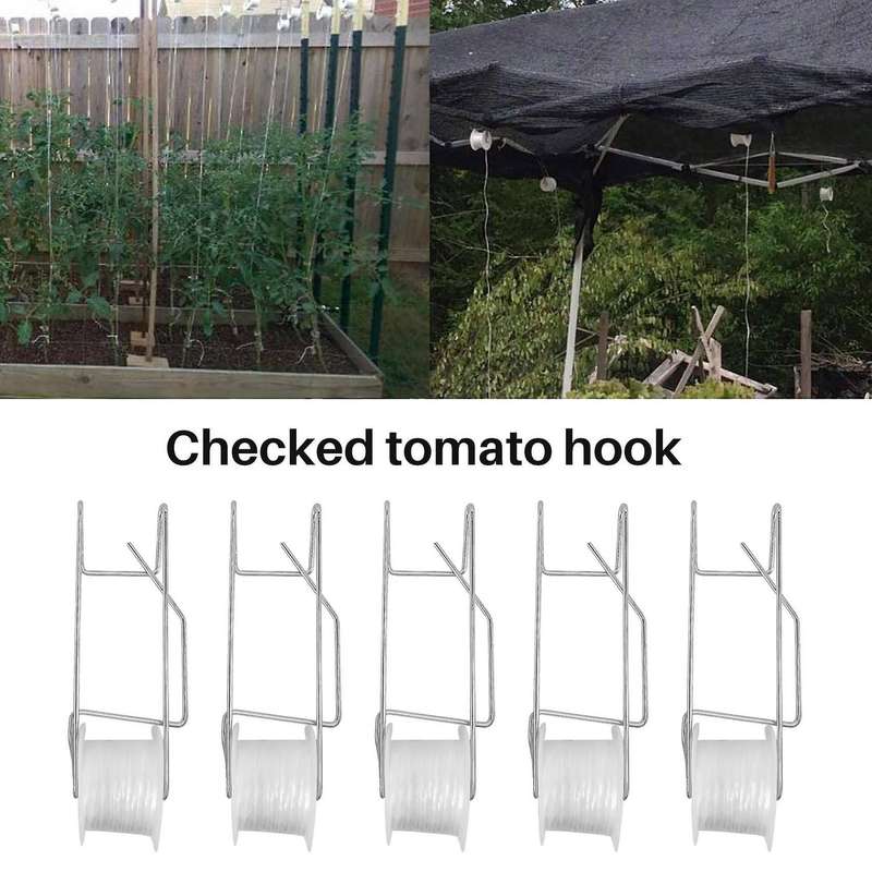 10Pcs Tomato Support Hooks, Tomato Trellis Roller Hooks with 15M Vine Support String Rope Plant Roll