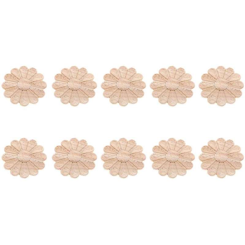 10pcs Unpainted Round Flower Pattern Wood Carved Applique Frame Onlay Cabinet Furniture Decoration