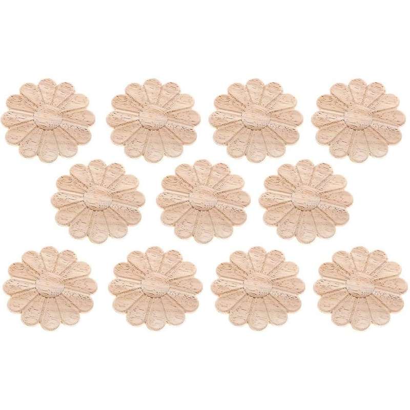 10pcs Unpainted Round Flower Pattern Wood Carved Applique Frame Onlay Cabinet Furniture Decoration
