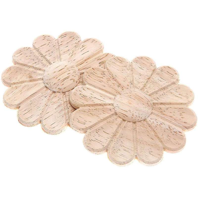 10pcs Unpainted Round Flower Pattern Wood Carved Applique Frame Onlay Cabinet Furniture Decoration