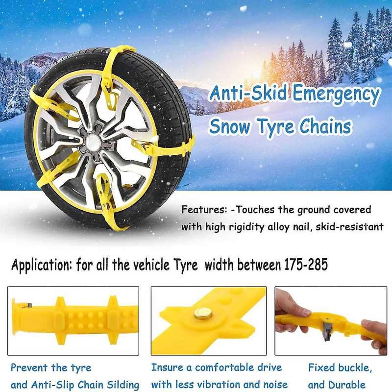 10Pcs Universal Car Snow Chains Wheel Tyre Tire Anti-Skid Chains Winter Use TPU Nylon Beef Tendon Of