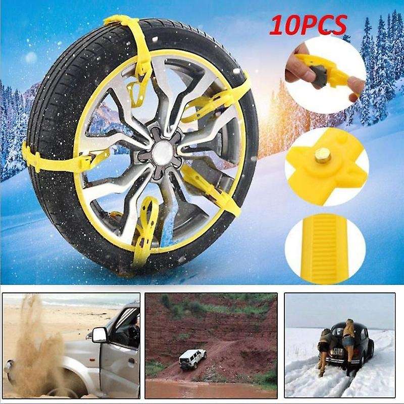 10Pcs Universal Car Snow Chains Wheel Tyre Tire Anti-Skid Chains Winter Use TPU Nylon Beef Tendon Of