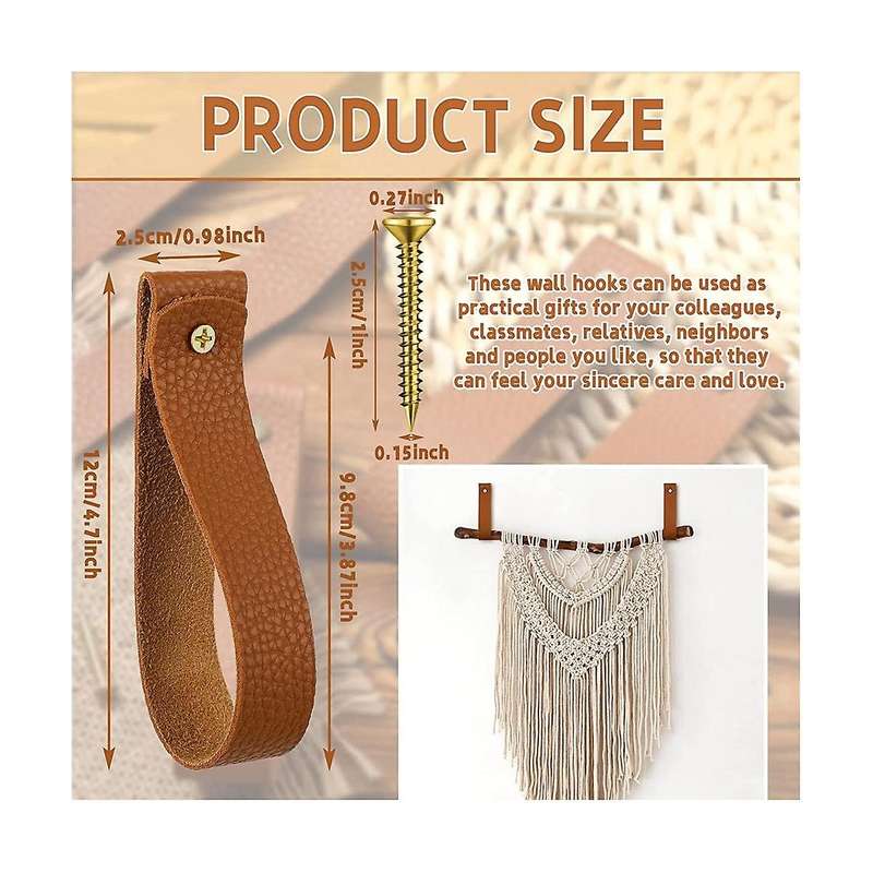 10pcs Wall Hooks,pu Leather Curtain Rod Holder, Leather Hanging Bracket Diy Hook Wall Boho Black