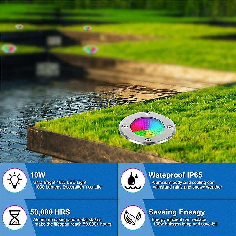 10W Lighting RGBW Low Voltage Landscape Lights Color Changing,12-24V Multicolor in Ground Lights IP6