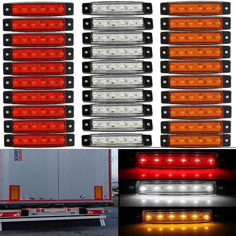 10X Amber + 10X Red + 10X White 12V 6 LED Side Marker Indicator Lights Car Truck Trailer