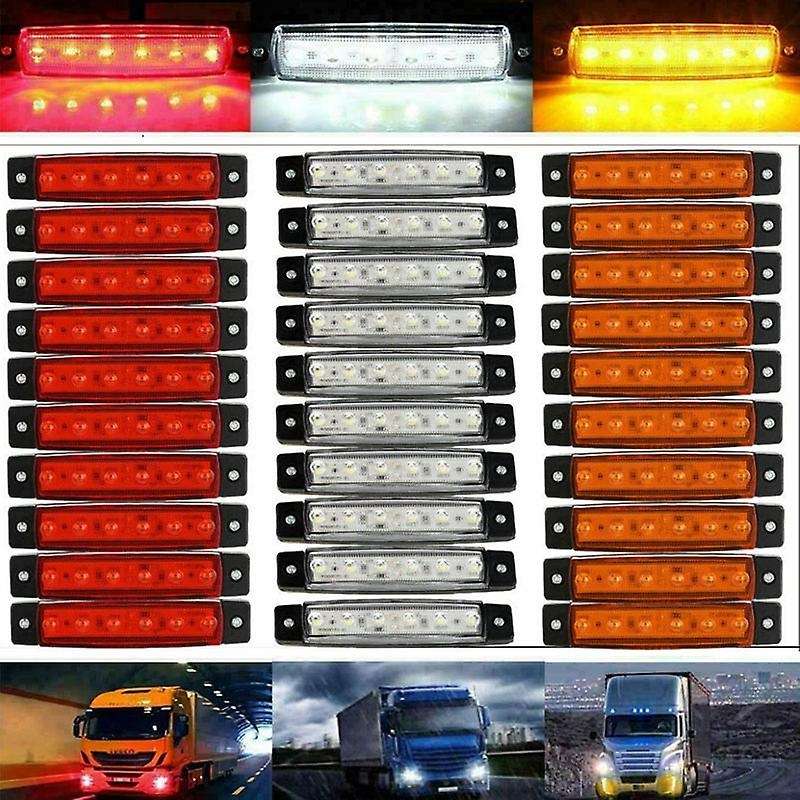 10X Amber + 10X Red + 10X White 12V 6 LED Side Marker Indicator Lights Car Truck Trailer