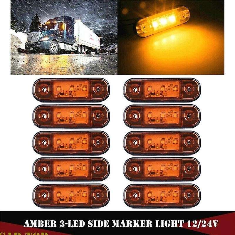 10X Amber 3 LED 3.4inch Side Marker Light Truck Trailer RV Waterproof Signal Light with Screws