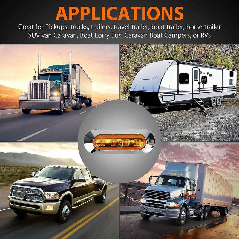 10X Amber LED Trailer Truck Side Marker Lights 4LED Clearance RV Camper 12V-24V