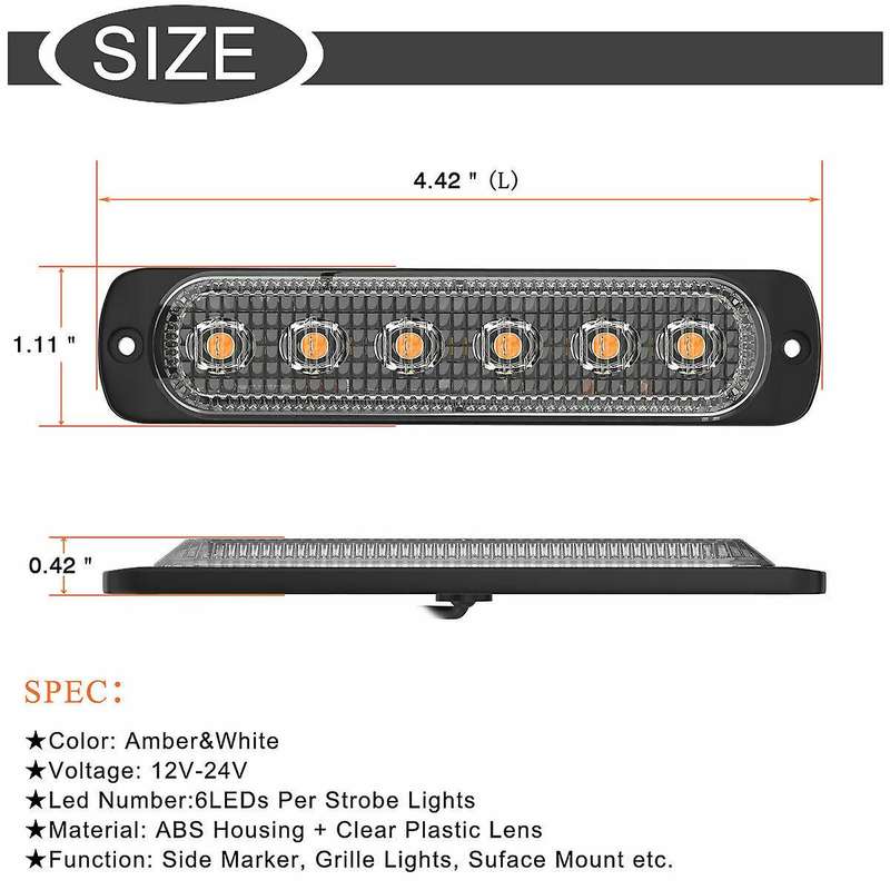 10x Amber 6LED Emergency Car Side Marker Grille Flash Strobe LED Hazard Lights