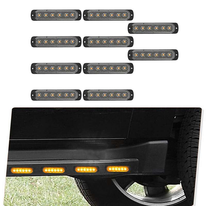 10x Amber 6LED Emergency Car Side Marker Grille Flash Strobe LED Hazard Lights