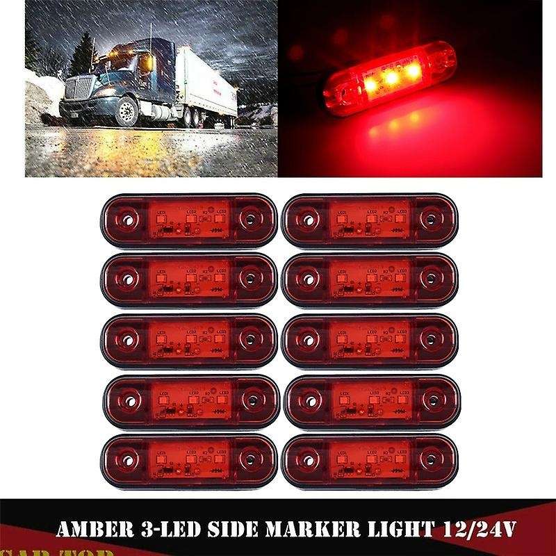 10X Red 3 LED 3.4inch Side Marker Light Truck Trailer RV Waterproof Signal Light with Screws