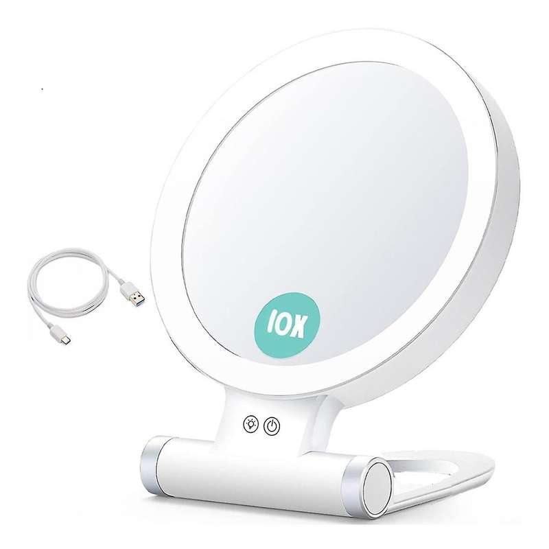 10X Magnifying Makeup Mirror with Lights and Magnification,3 Colors Desktop LED Mirror and Vanity Mi