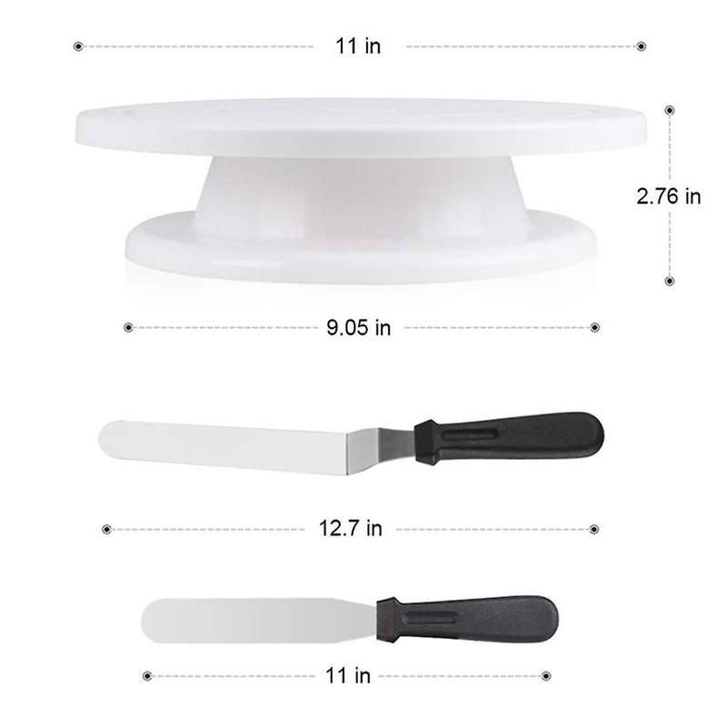 11 Inch Rotating Cake Turntable for Decorating - 6 Piece Cake Decorating Kit Includes 2 Icing Spatul