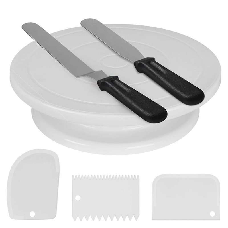 11 Inch Rotating Cake Turntable for Decorating - 6 Piece Cake Decorating Kit Includes 2 Icing Spatul