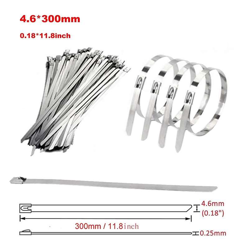 11.8 Inch 100pcs Stainless Steel Zip Ties Heavy Duty Multi- Self-locking Cable Ties for Machinery 4.