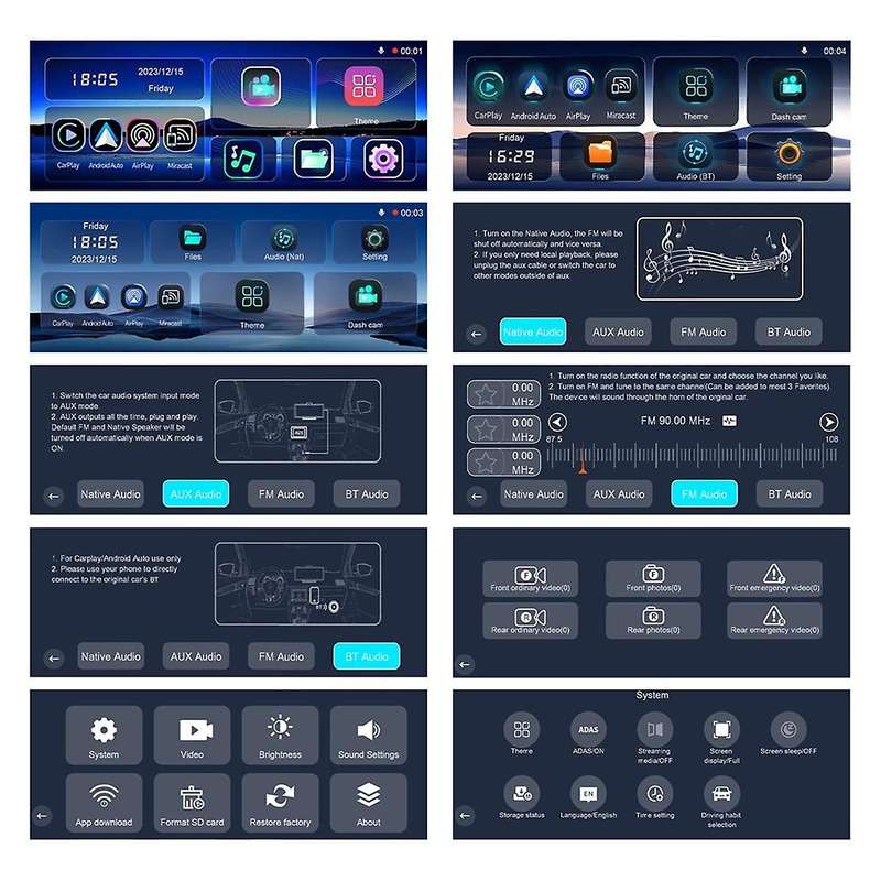 11.3In Portable Smart Car Multimedia Player Wireless Carplay Android Auto 4K DVR Dash Cam ADAS Mirro