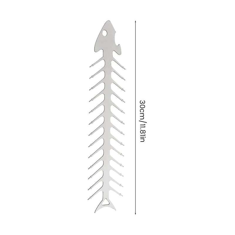 11.8 Inch Stainless Steel Barbecue Stick Reusable Fish Bone Shape Grilling Skewer Outdoor Campfire