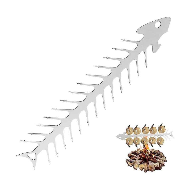 11.8 Inch Stainless Steel Barbecue Stick Reusable Fish Bone Shape Grilling Skewer Outdoor Campfire