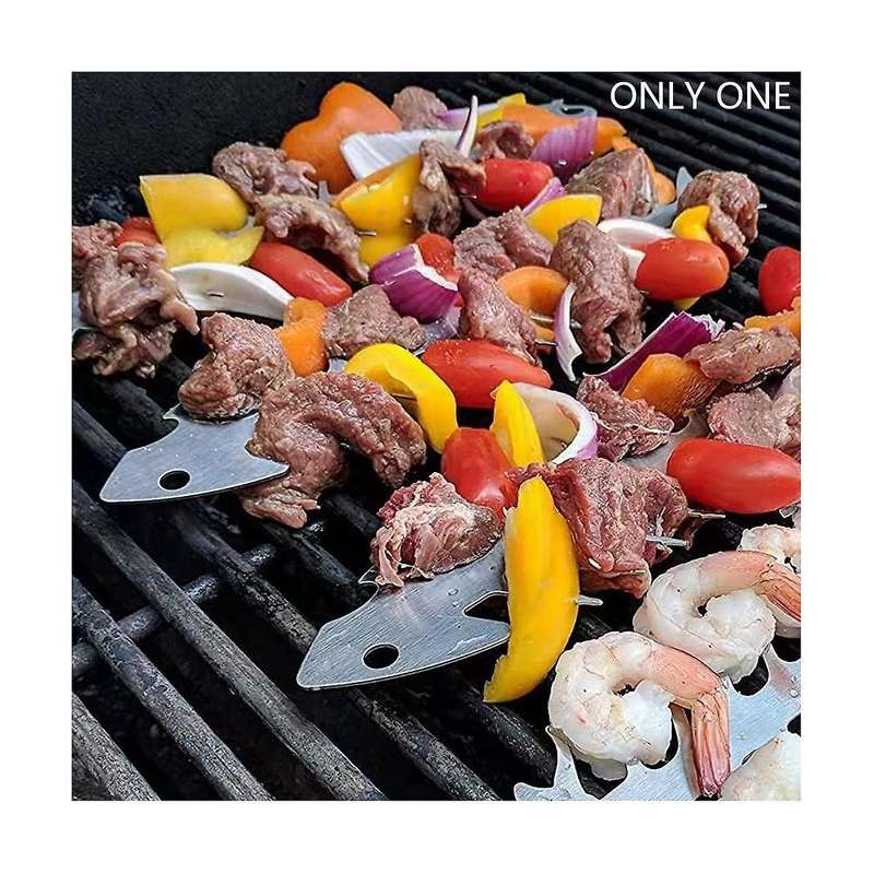 11.8 Inch Stainless Steel Barbecue Stick Reusable Fish Bone Shape Grilling Skewer Outdoor Campfire