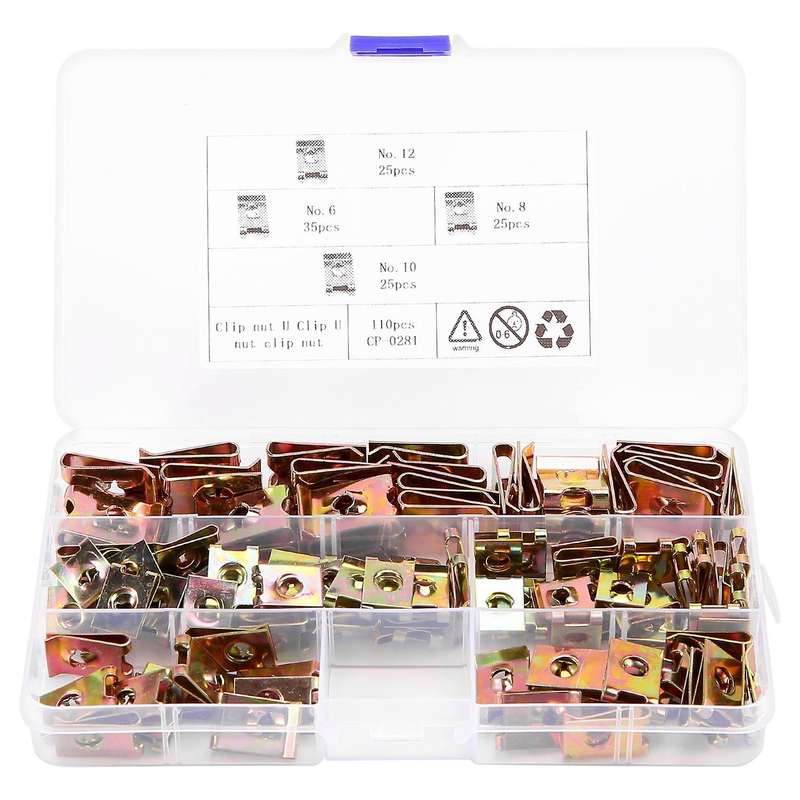 110Pcs Car Universal Speed Fasteners U Nuts Tapping Screw Clip Hole Interior Door Panel Clips Metal