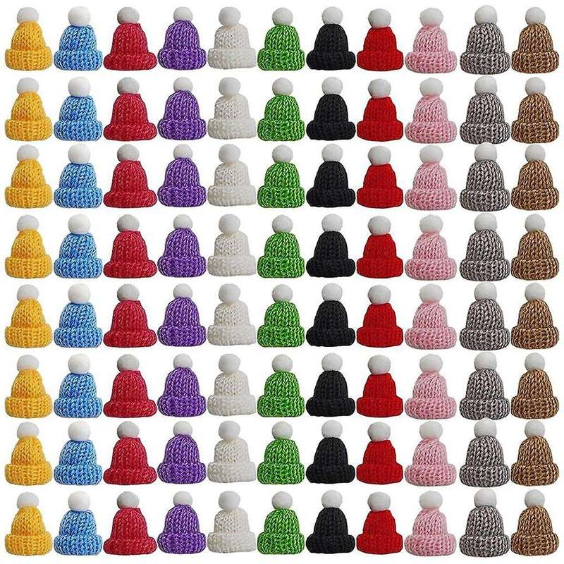 110PCS Mini Knitting Hats Christmas Mini Knitting Doll Hats Mini Wool Hat for Christmas Ornaments D