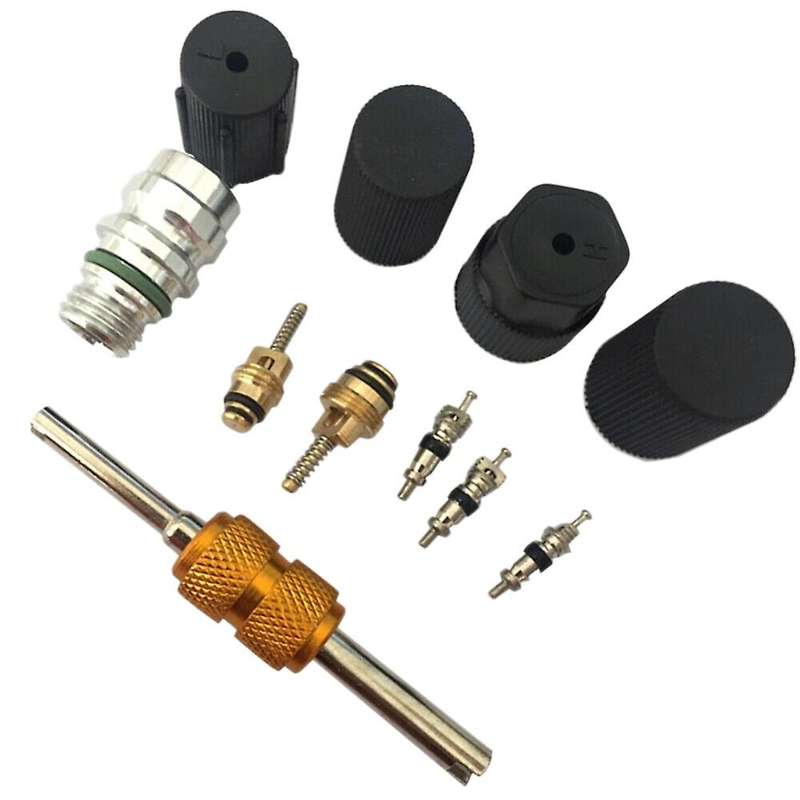 11PCS Universal AC R134A Service Port Valve Dust Cap Air Conditioning Valve Core Remover Installer T
