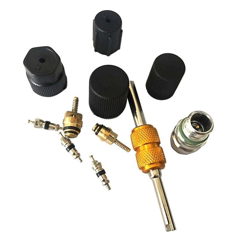 11PCS Universal AC R134A Service Port Valve Dust Cap Air Conditioning Valve Core Remover Installer T