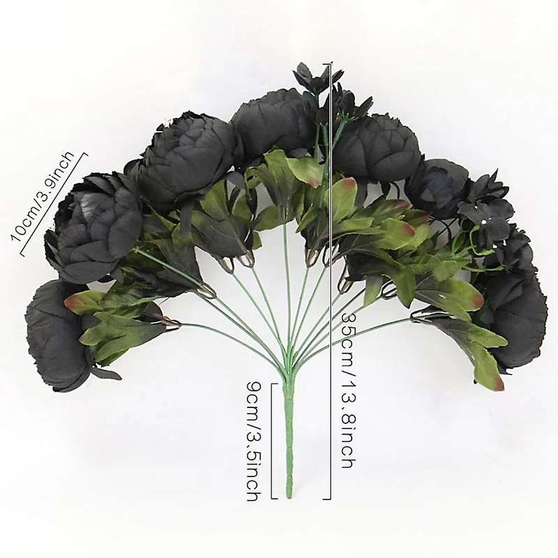 12 Heads Black Peony Hydrangea Rose Artificial Flower Bouquet Home Decor DIY Wedding Flower Wall Mat