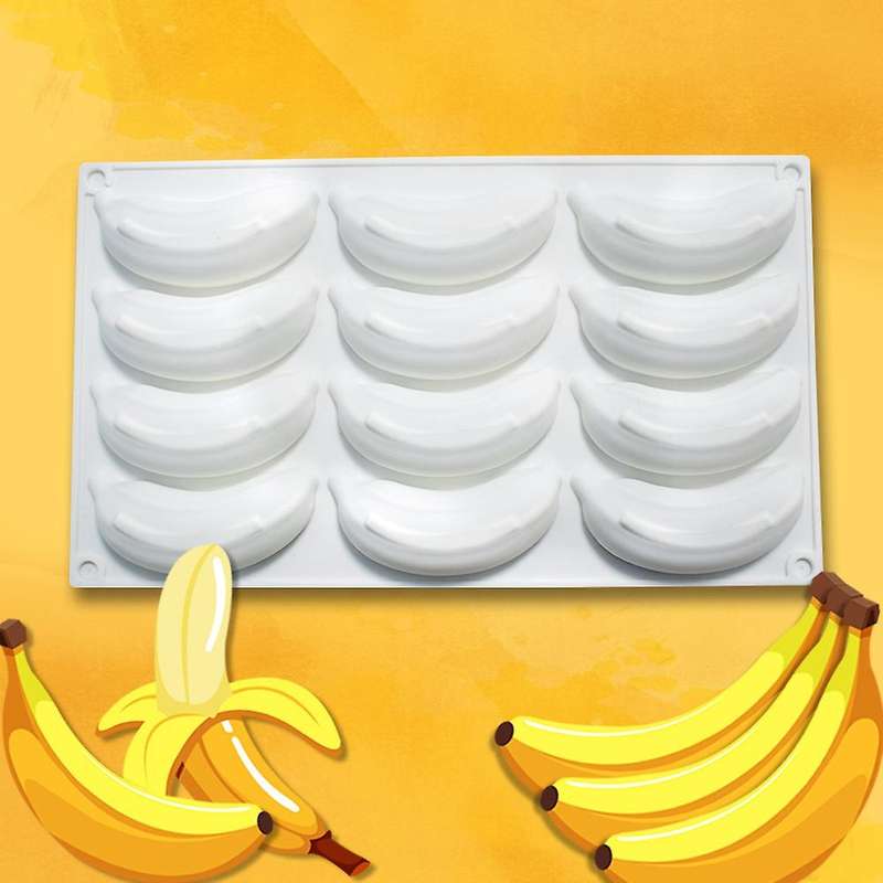 12 Cell 3D Banana Silicone Cake Mold Fruit Mousse Dessert Mould for Baking Chocolate Ice Cream Pastr