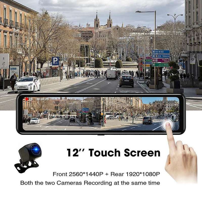 12 Inch Car Dvr Streaming Media Rear View Mirror Full HD 2K+1080P Dash Cam Dual Lens Video Recorder