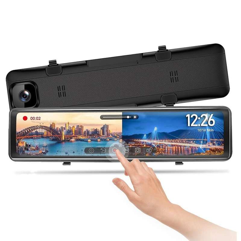12 Inch Car DVR 2K Stream Media Dash Cam Contact Screen Dash Camera Dual Lens Rearview Mirror Drivin