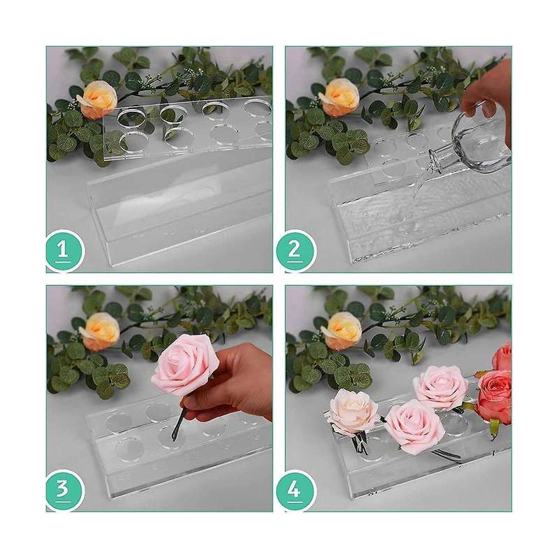 12 Holes Clear Acrylic Flower Vase Rectangular Floral Centerpiece for Dining Table Rectangle Decora
