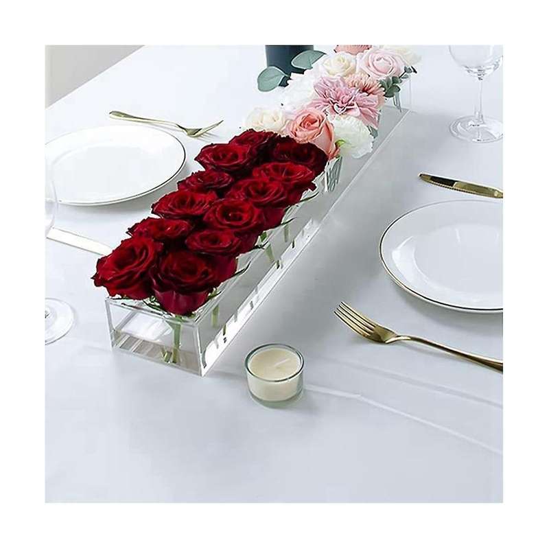 12 Holes Clear Acrylic Flower Vase Rectangular Floral Centerpiece for Dining Table Rectangle Decora