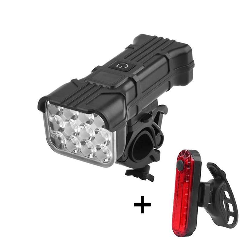 12 Led Bike Light Highlight Usb Rechargeable Waterproof Bicycle Headlight with Bicycle Horn Back La