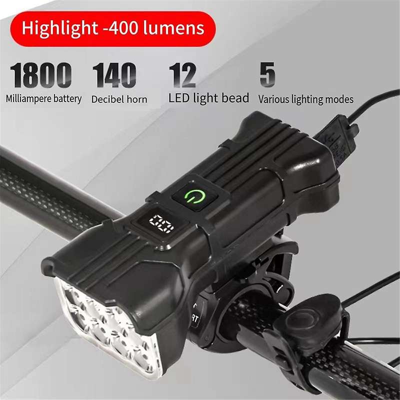12 Led Bike Light Highlight Usb Rechargeable Waterproof Bicycle Headlight with Bicycle Horn,without