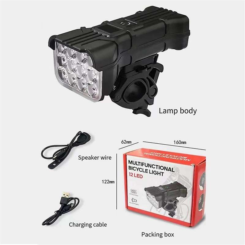 12 Led Bike Light Highlight Usb Rechargeable Waterproof Bicycle Headlight with Bicycle Horn,without