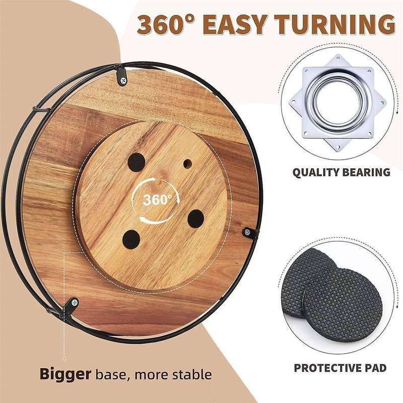 12 Inch Lazy Organizer - Non-skid Wood Turntable Organizer for Cabinet, Pantry, Kitchen Countertop,