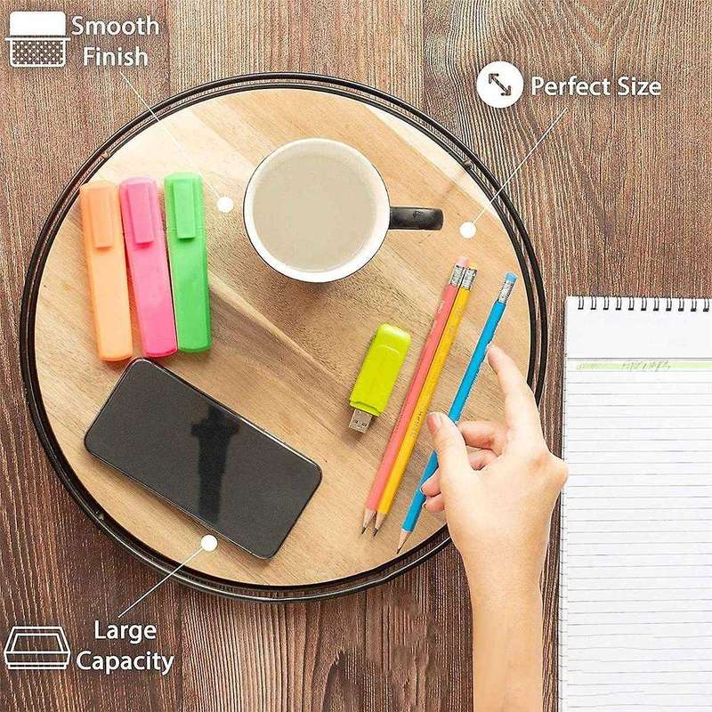 12 Inch Lazy Organizer - Non-skid Wood Turntable Organizer for Cabinet, Pantry, Kitchen Countertop,