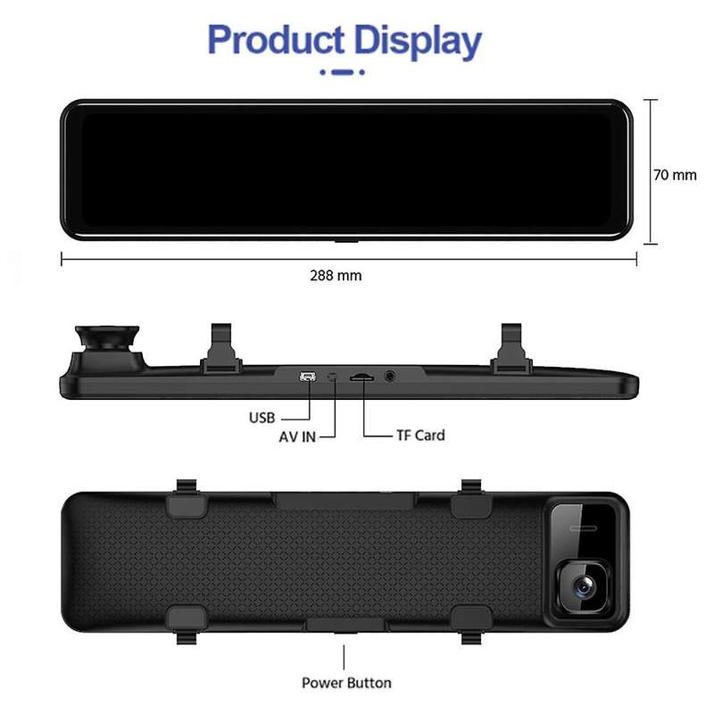 12 Inch Contact Car DVR 2K Mirror Dash Cam Auto Recorder IMX335 Dual Lens Support GPS 1080P Rear Cam