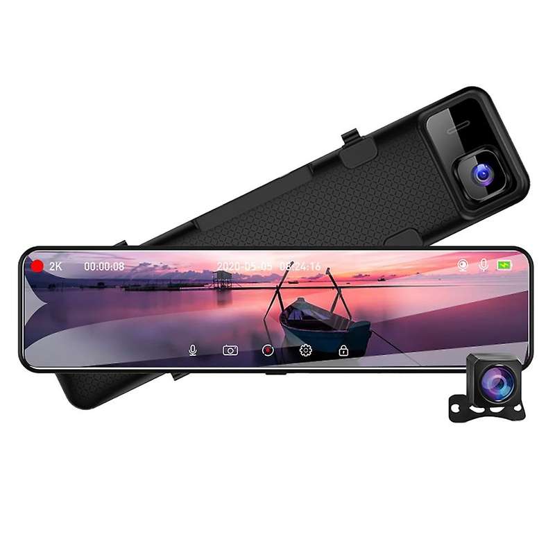12 Inch Contact Car DVR 2K Mirror Dash Cam Auto Recorder IMX335 Dual Lens Support GPS 1080P Rear Cam