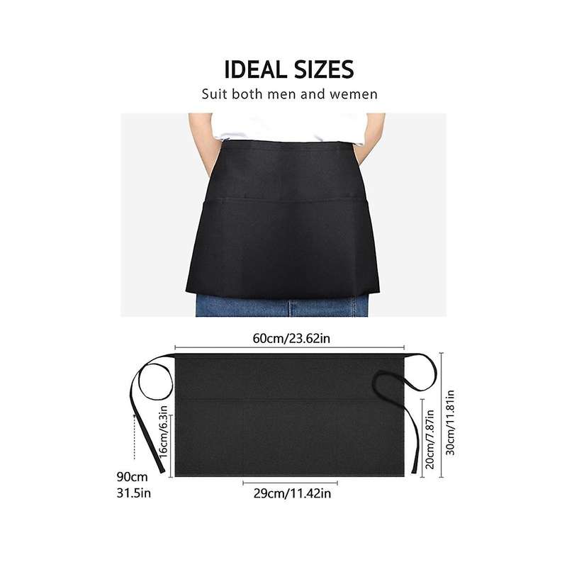 12 Pack - Black Server Waist , Waitress Half Apron Belt Pocket Apron