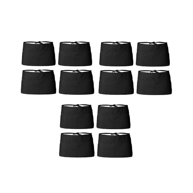 12 Pack - Black Server Waist , Waitress Half Apron Belt Pocket Apron