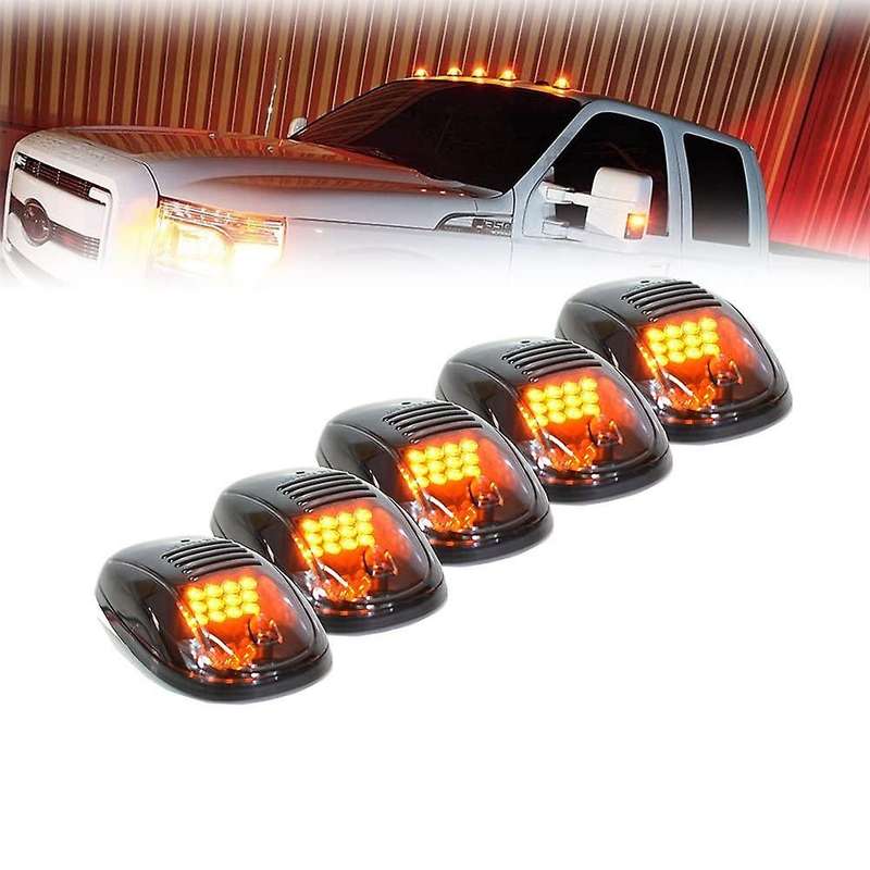 12 LED Yellow Cab Roof Top Marker Running Clearance Light for Ram Trucks SUV POV Pickup, Black 5 PCS