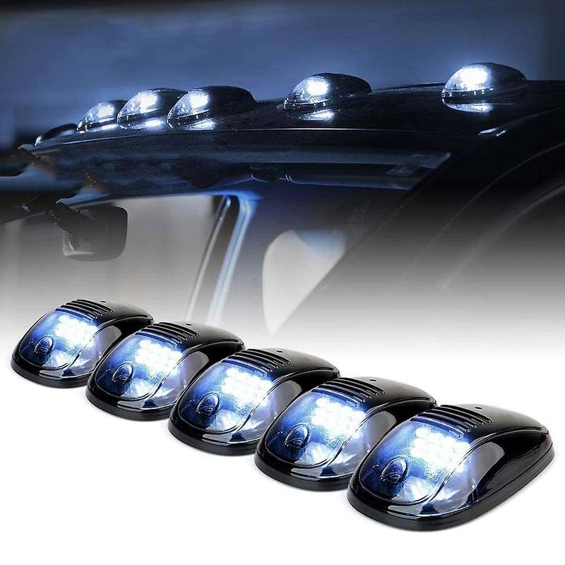 12 LED White Cab Roof Top Marker Running Clearance Light for Ram Trucks SUV POV Pickup, Black 5 PCS