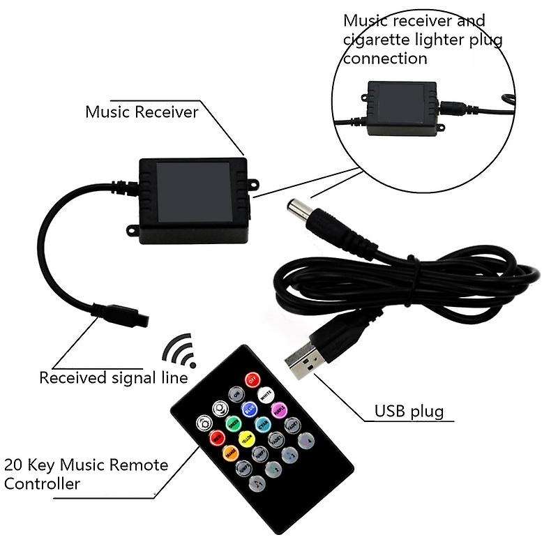 12 Led Car Foot Lamp Ambient Lamp with Usb/Wireless Remote/Music Control/Multiple Modes Automotive I