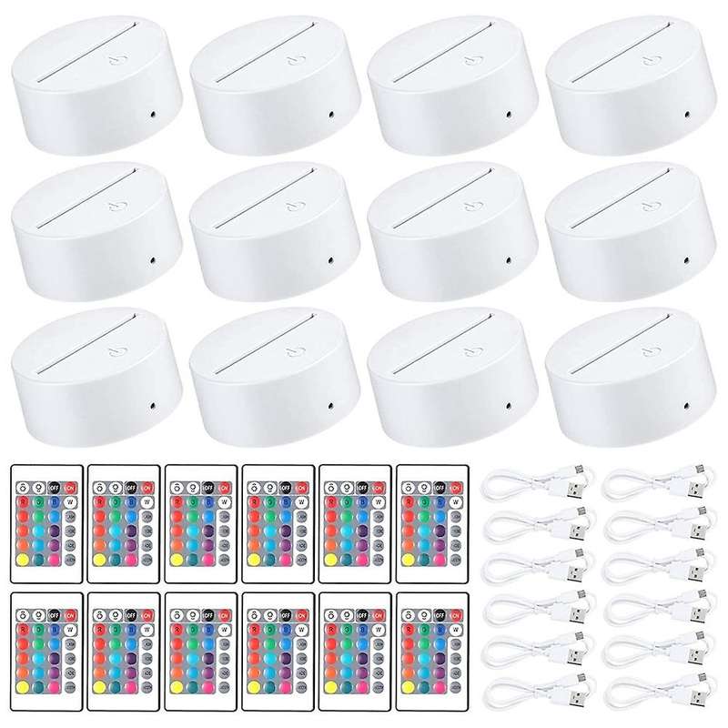 12 Pack 3d Night Led Light Lamp Base + Remote Control + Usb Cable, 16 Colors Light Show Display Sta